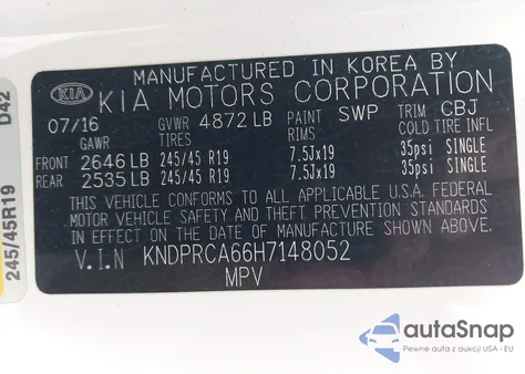 2017 Kia Sportage Sx Turbo из США, поврежденный, VIN KNDPRCA66H7148052